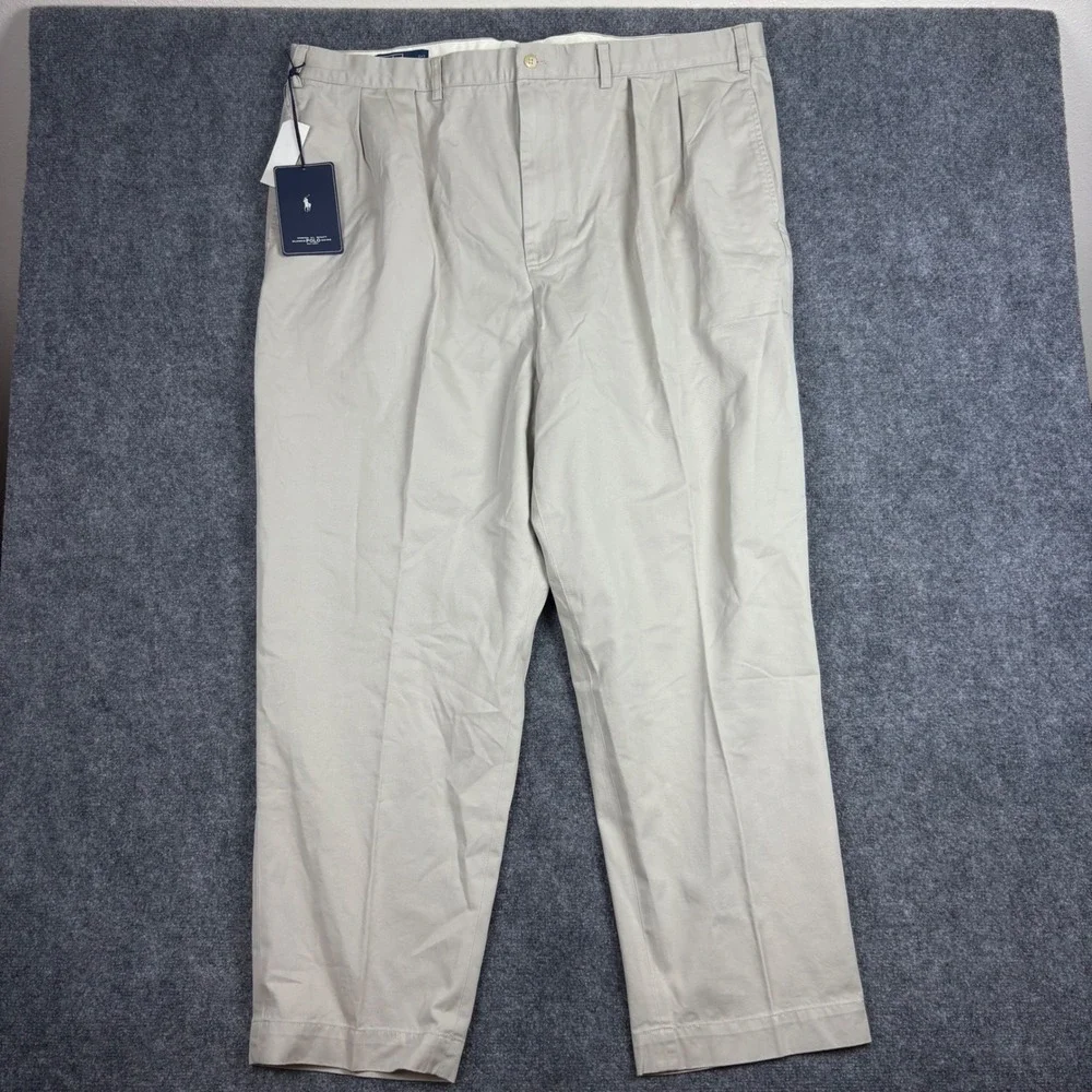 Polo Ralph Lauren Andrew Pant Mens 46x30 Khaki Tan Pleated Classic Chino NWT
